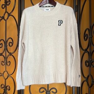 PINK Victoria's Secret Cream and Black Crewneck Sweater